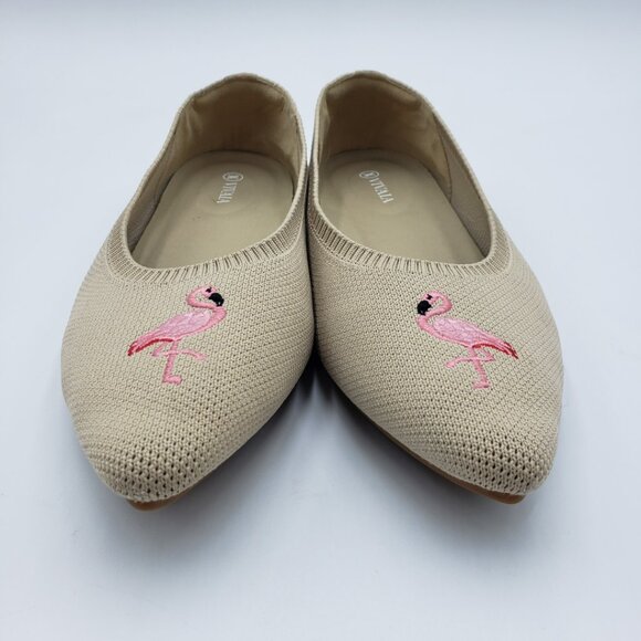 VIVAIA Flamingo Pointed Toe Flats 41.5 Womens Ballet Toe Slip On Almond Tan - Picture 5 of 9